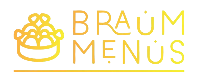 Braum Menus logo featuring a golden food bowl icon with elegant typography on a dark background.