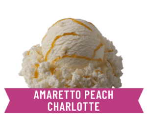 Creamy amaretto peach ice cream with sweet peach chunks.