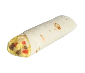 Braum’s Breakfast Burrito stuffed with scrambled eggs, sausage, cheese, and onions wrapped in a warm flour tortilla, served hot and ready to go