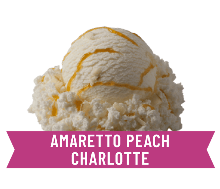 Braum’s Amaretto Peach Charlotte Ice Cream – creamy peach dessert with almond flavor swirls