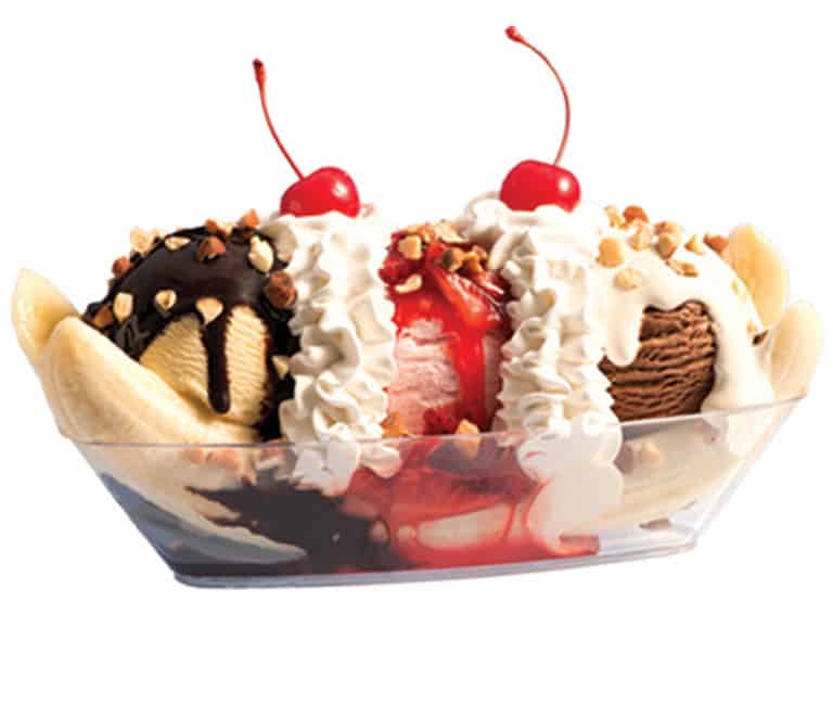 Braum’s Banana Split Premium Sundae with bananas, ice cream, and toppings