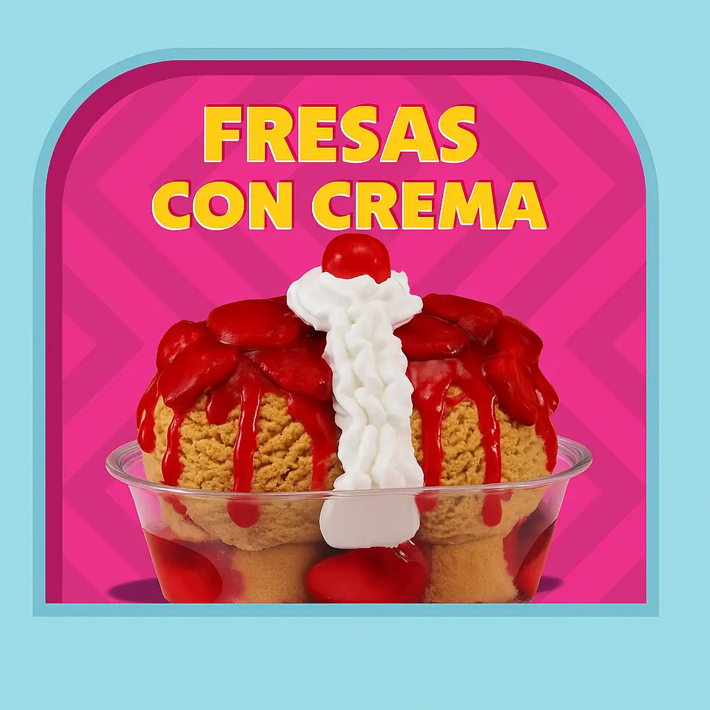Braum’s Fresas con Crema Sundae – strawberry ice cream with cream, Bundt cake & cherry topping