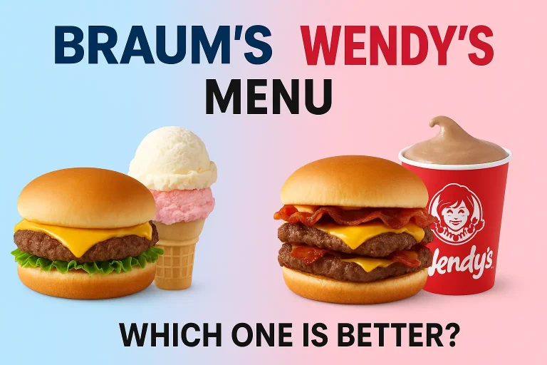 Braum’s vs Wendy’s menu comparison with burgers, ice cream, and Frosty.