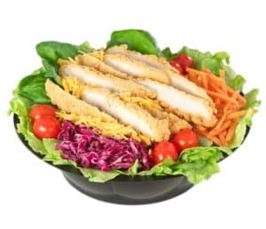 Braum’s fresh salad with grilled chicken, lettuce, tomatoes, and greens from the salads menu